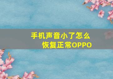 手机声音小了怎么恢复正常OPPO