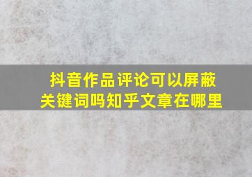 抖音作品评论可以屏蔽关键词吗知乎文章在哪里