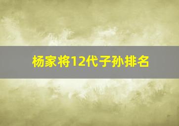 杨家将12代子孙排名