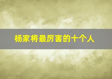 杨家将最厉害的十个人