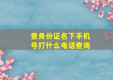 查身份证名下手机号打什么电话查询