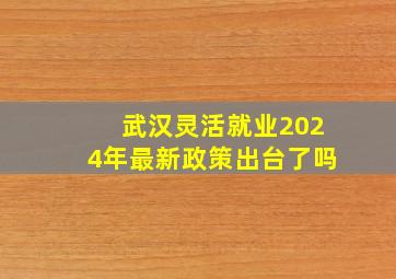 武汉灵活就业2024年最新政策出台了吗