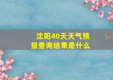 沈阳40天天气预报查询结果是什么