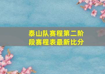 泰山队赛程第二阶段赛程表最新比分