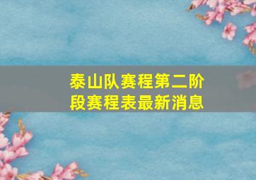 泰山队赛程第二阶段赛程表最新消息