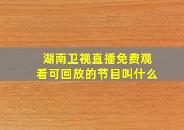 湖南卫视直播免费观看可回放的节目叫什么