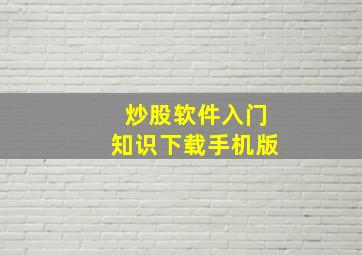 炒股软件入门知识下载手机版