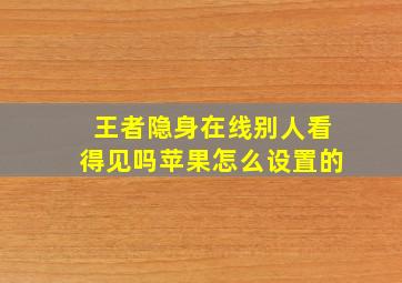 王者隐身在线别人看得见吗苹果怎么设置的