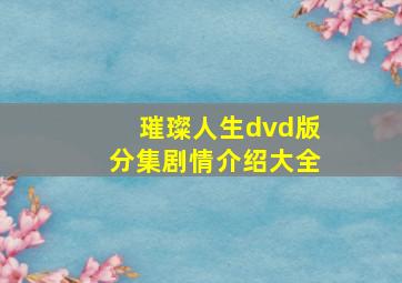 璀璨人生dvd版分集剧情介绍大全