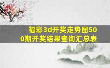 福彩3d开奖走势图500期开奖结果查询汇总表