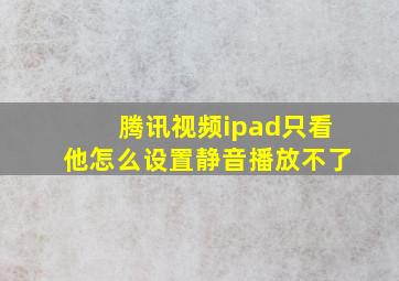 腾讯视频ipad只看他怎么设置静音播放不了