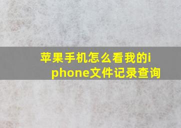 苹果手机怎么看我的iphone文件记录查询