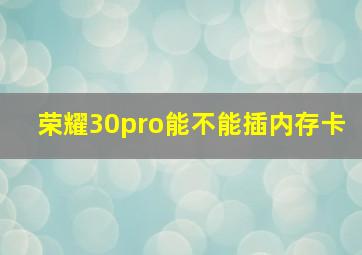 荣耀30pro能不能插内存卡