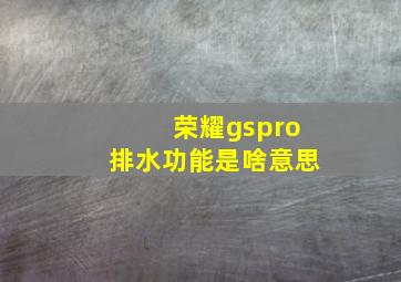 荣耀gspro排水功能是啥意思