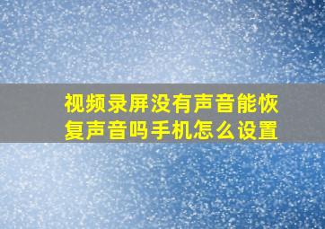 视频录屏没有声音能恢复声音吗手机怎么设置