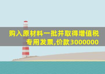 购入原材料一批并取得增值税专用发票,价款3000000