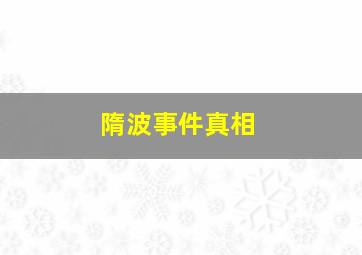 隋波事件真相