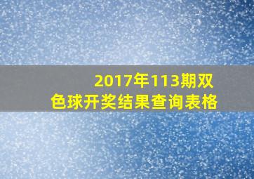 2017年113期双色球开奖结果查询表格