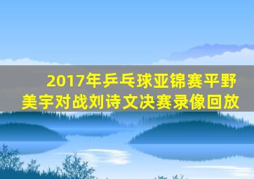 2017年乒乓球亚锦赛平野美宇对战刘诗文决赛录像回放