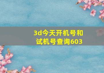 3d今天开机号和试机号查询603