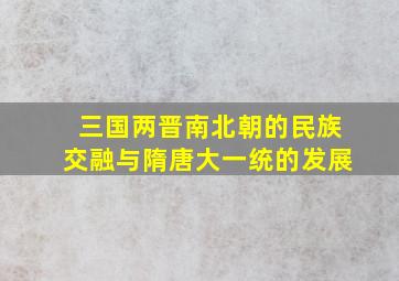 三国两晋南北朝的民族交融与隋唐大一统的发展