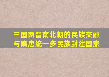 三国两晋南北朝的民族交融与隋唐统一多民族封建国家