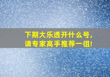 下期大乐透开什么号,请专家高手推荐一徂!