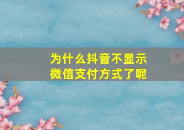 为什么抖音不显示微信支付方式了呢