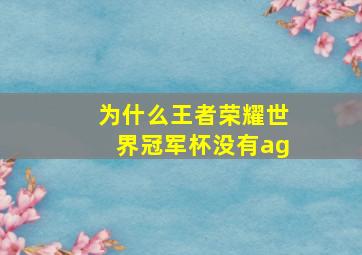 为什么王者荣耀世界冠军杯没有ag