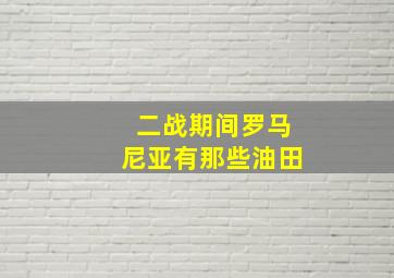 二战期间罗马尼亚有那些油田