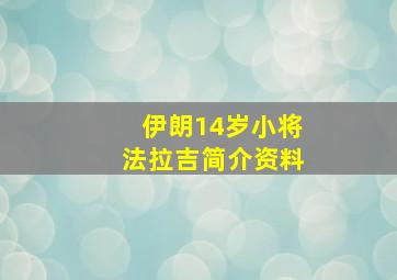 伊朗14岁小将法拉吉简介资料