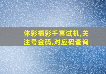 体彩福彩千喜试机,关注号金码,对应码查询