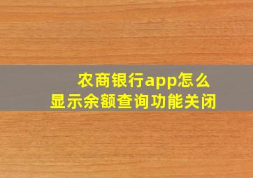 农商银行app怎么显示余额查询功能关闭