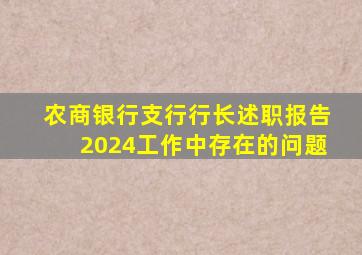 农商银行支行行长述职报告2024工作中存在的问题