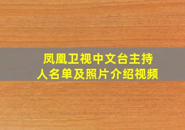 凤凰卫视中文台主持人名单及照片介绍视频