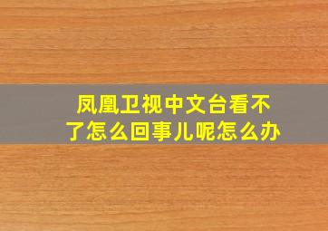 凤凰卫视中文台看不了怎么回事儿呢怎么办