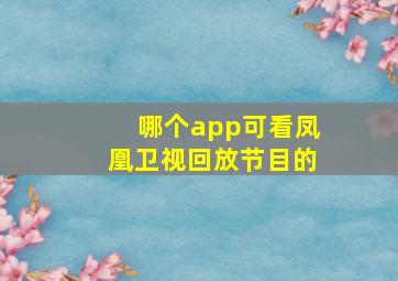 哪个app可看凤凰卫视回放节目的