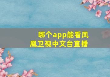 哪个app能看凤凰卫视中文台直播