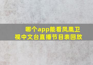 哪个app能看凤凰卫视中文台直播节目表回放