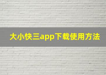 大小快三app下载使用方法