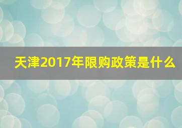 天津2017年限购政策是什么