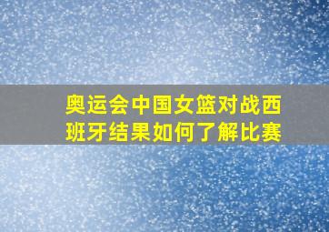 奥运会中国女篮对战西班牙结果如何了解比赛