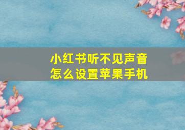 小红书听不见声音怎么设置苹果手机