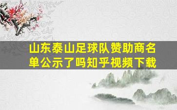 山东泰山足球队赞助商名单公示了吗知乎视频下载