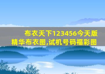 布衣天下123456今天版精华布衣图,试机号码福彩图