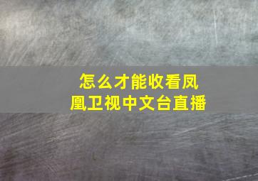 怎么才能收看凤凰卫视中文台直播