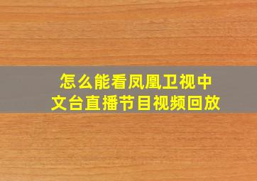 怎么能看凤凰卫视中文台直播节目视频回放