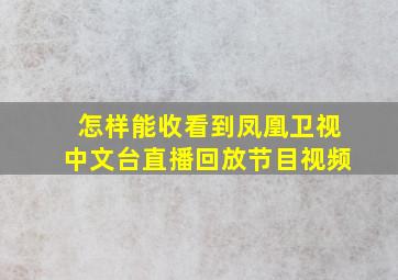 怎样能收看到凤凰卫视中文台直播回放节目视频