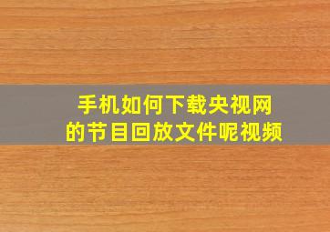 手机如何下载央视网的节目回放文件呢视频