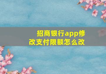 招商银行app修改支付限额怎么改